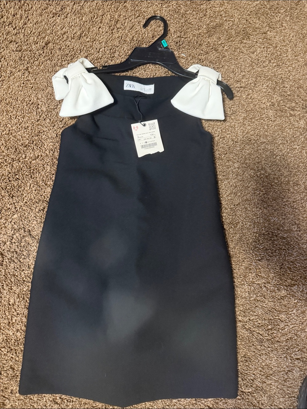 Zara Black Mini Dress with White Bow Shoulder Straps